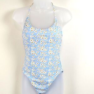 Onia Ginny Low Back One-Piece Swimsuit in Blue Daisy Size S Coastal Grandmacore